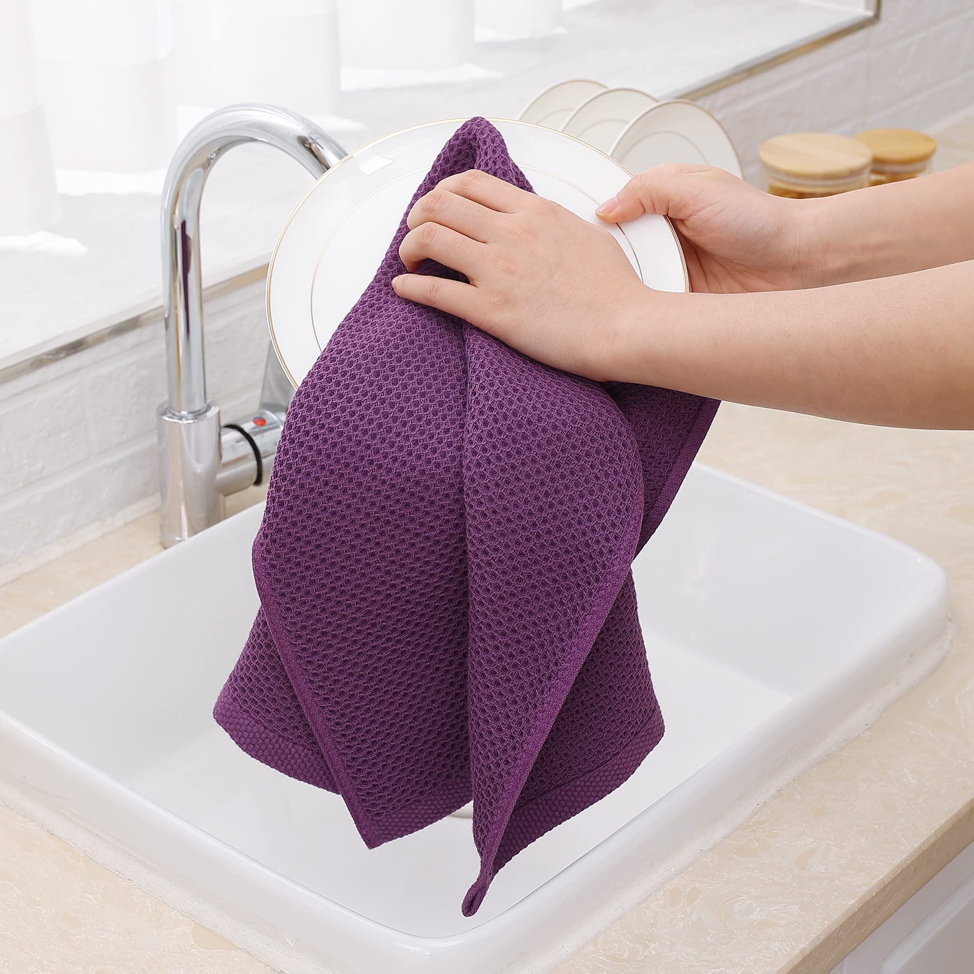 Toallas Homaxy con diseño de panal en morado para mayor durabilidad.