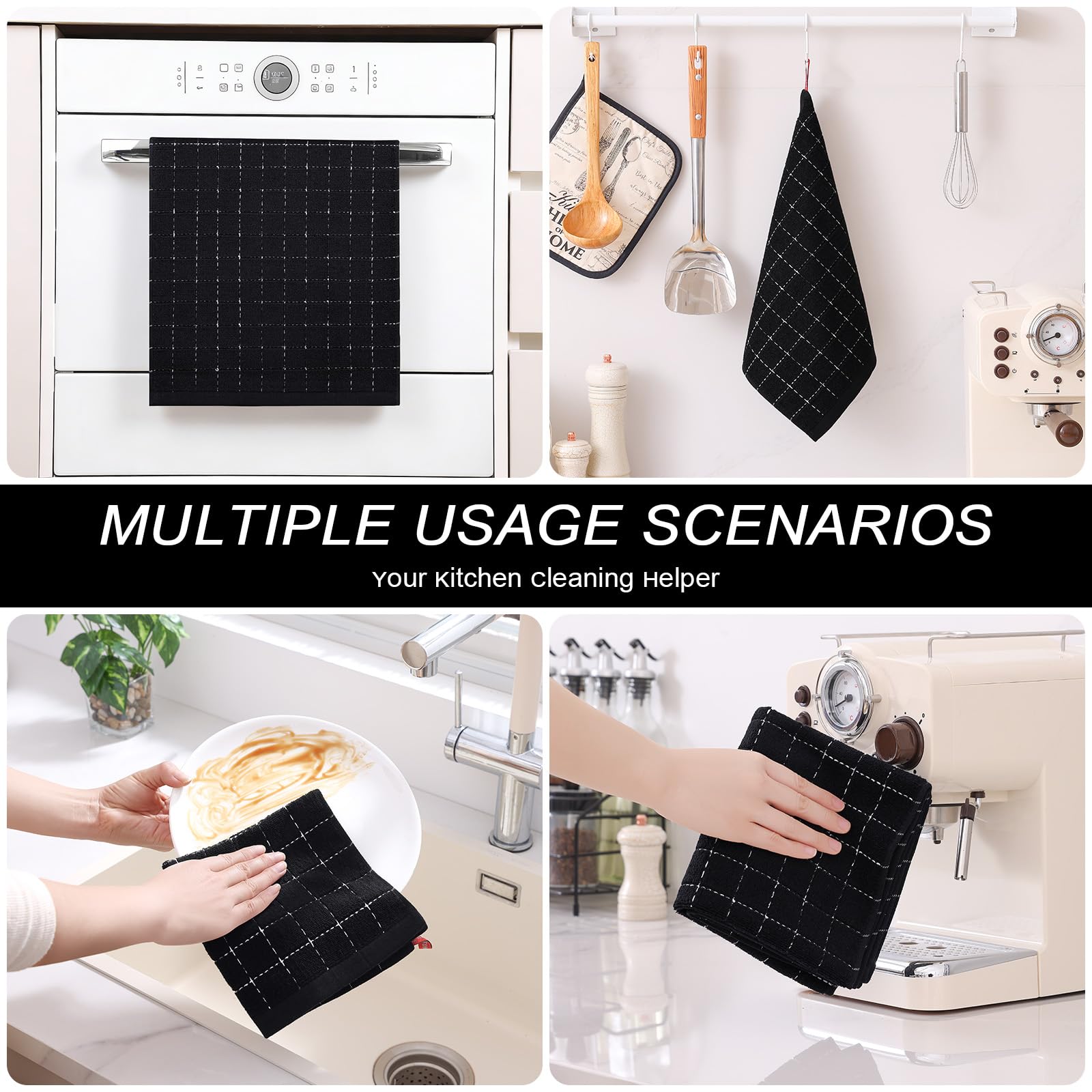 Homaxy toallas de cocina terry absorbentes negro, ligeras y rápidas al secar