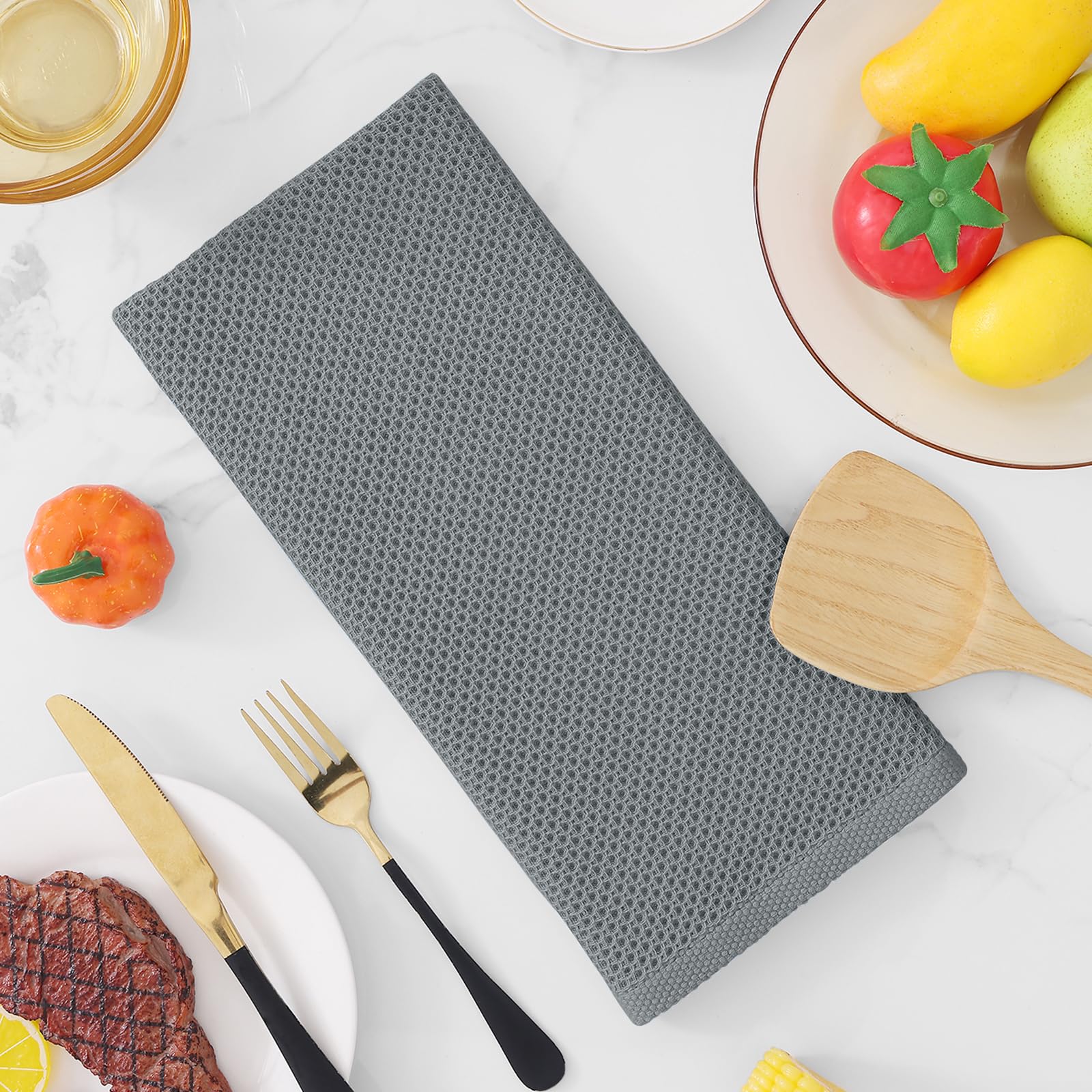 Homaxy toallas cocina waffle gris, lavado fácil y mantenimiento sencillo.