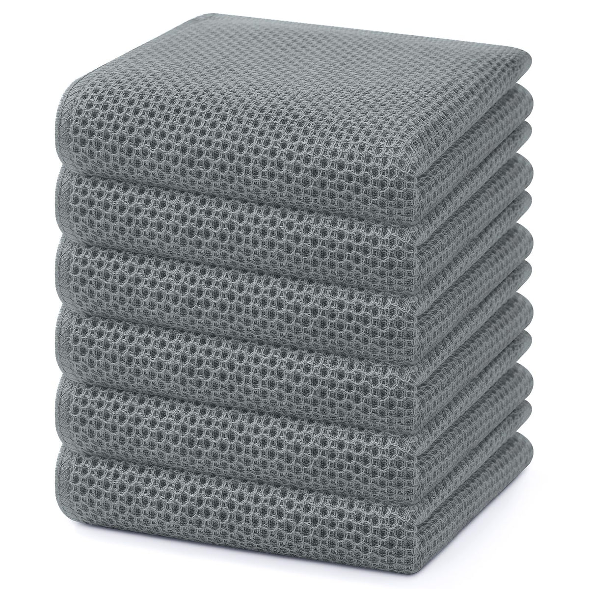 Homaxy toallas cocina waffle gris, pack seis, secado rápido para platos y utensilios.