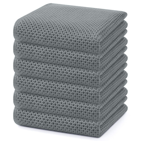 Homaxy toallas cocina waffle gris, pack seis, secado rápido para platos y utensilios.