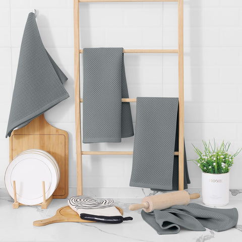 Homaxy toallas cocina waffle gris, ligero pack de seis para la organización de la cocina.