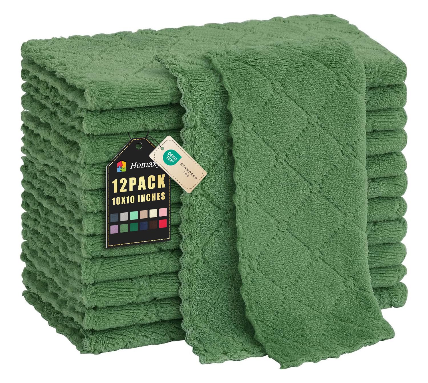 Homaxy paños de cocina verde hierba 12 pack para secado eficiente de platos