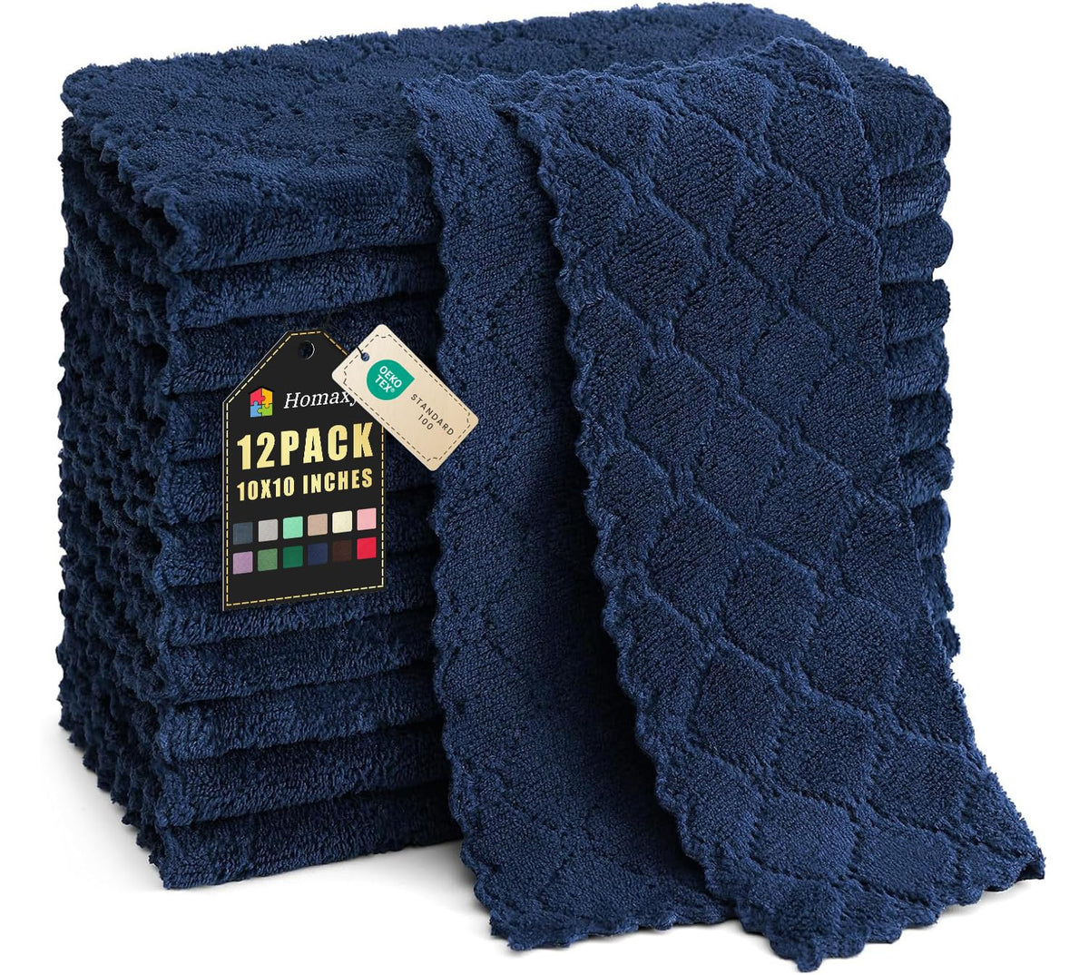 Paño Homaxy de cocina azul marino, 12 piezas, fácil de mantener para secar vajilla.