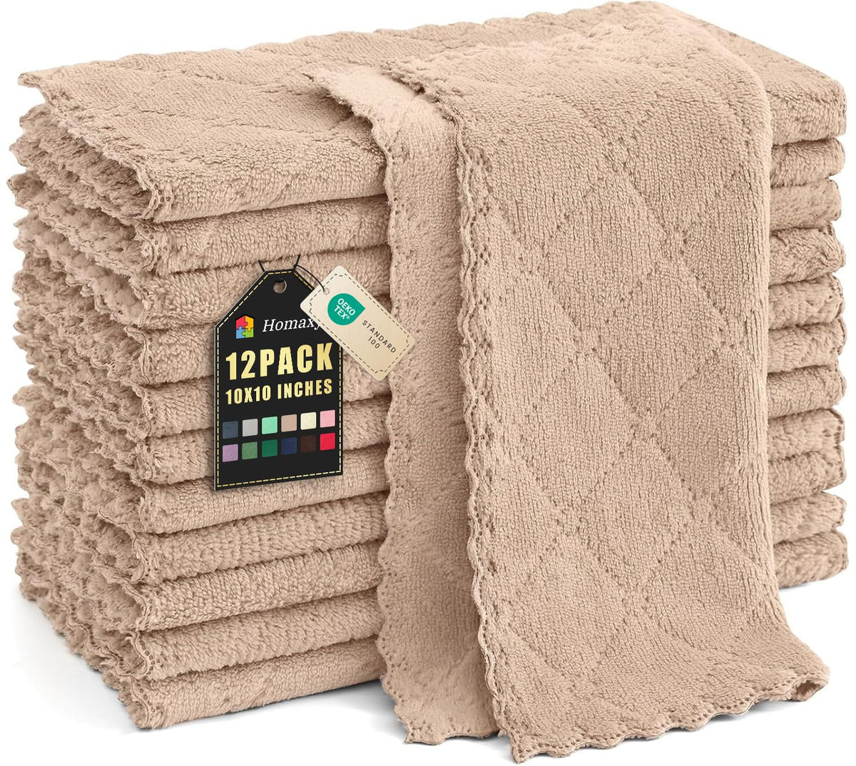 Trapo de cocina Homaxy tono tan 10x10, absorbe derrames rápidamente.