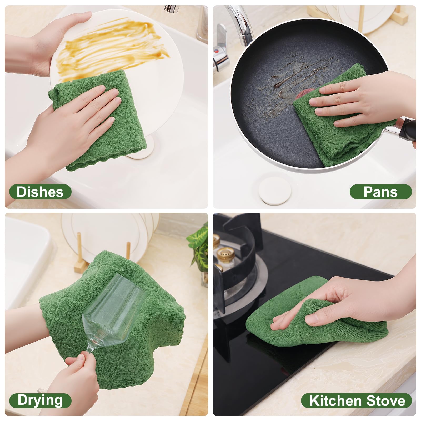 Paños Homaxy usados en cocina para limpiar y secar múltiples superficies