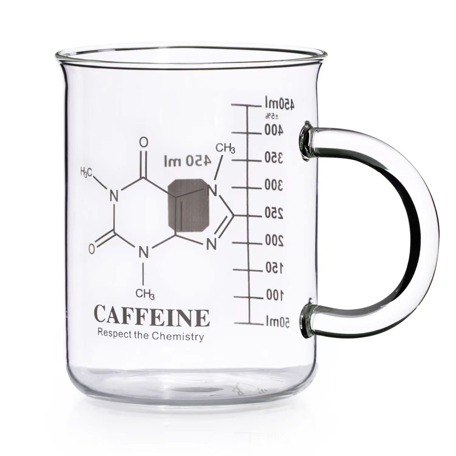 Homazing Taza Beaker cafeína en vidrio borosilicato con medidas para verter con precisión, 473 ml.
