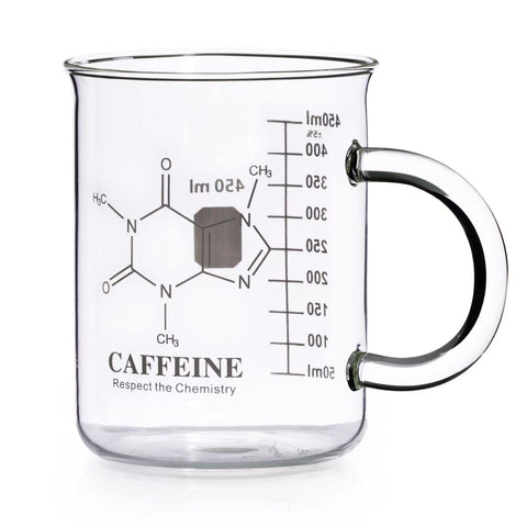 Homazing Taza Beaker cafeína en vidrio borosilicato con medidas para verter con precisión, 473 ml.