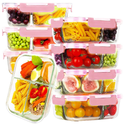 HOMBERKING contenedor de vidrio con tres compartimentos para planificar comidas.