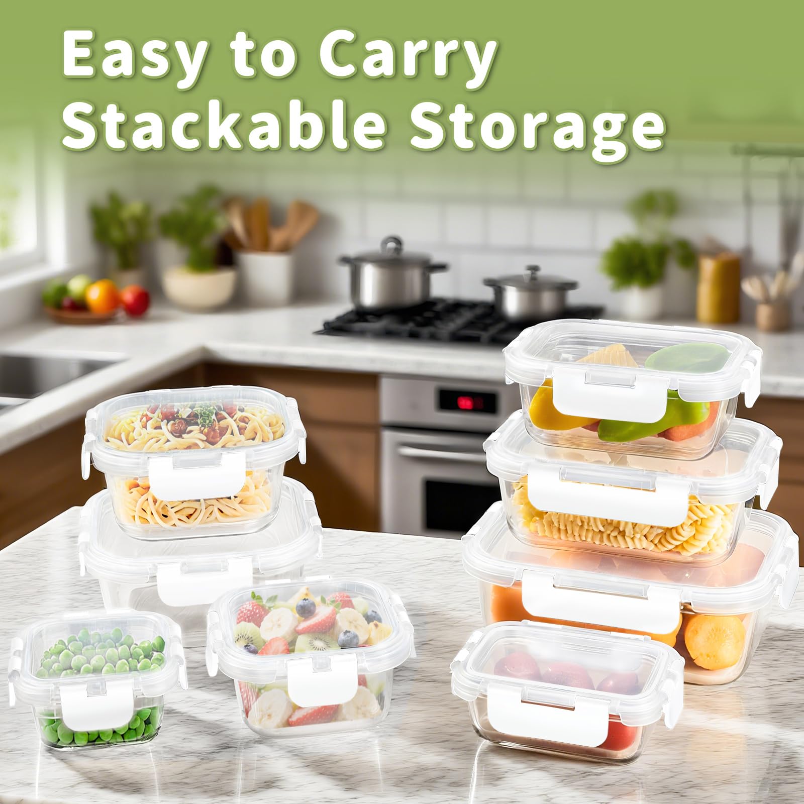 HOMBERKING contenedor rectangular de vidrio 640 ml para almacenamiento seguro y práctico.