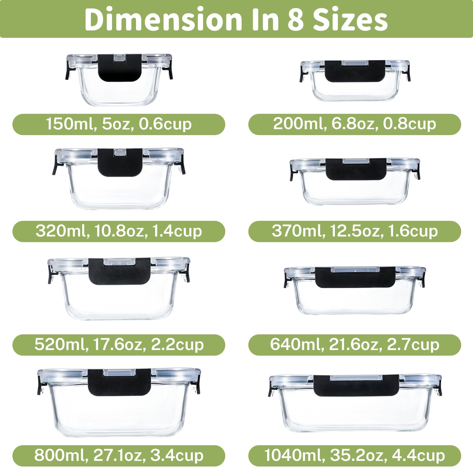 HOMBERKING contenedor de vidrio rectangular 370 ml para comidas listas para llevar