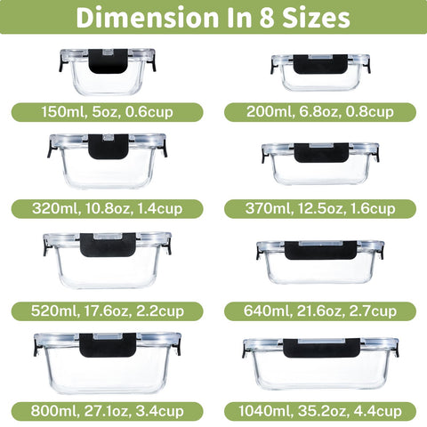 HOMBERKING contenedor de vidrio rectangular 370 ml para comidas listas para llevar