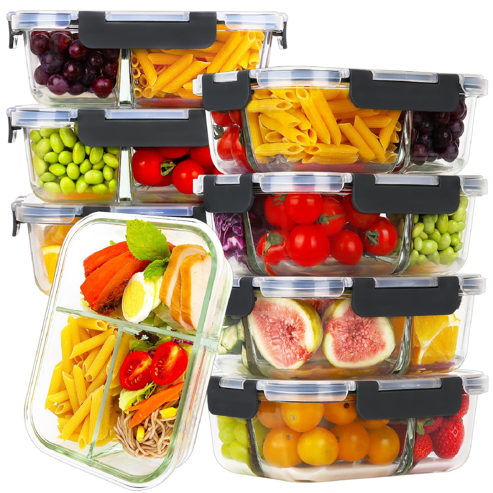 HOMBERKING envases de vidrio triple compartimento para porciones de 1060 ml.