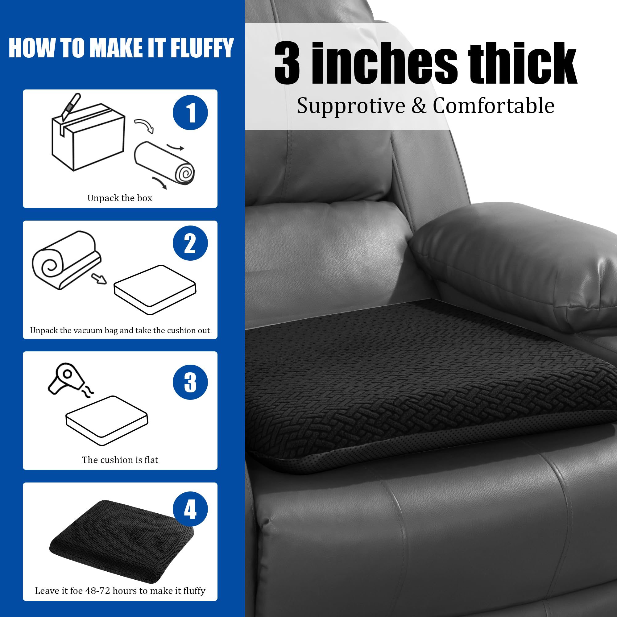Base antideslizante HOMBYS sin correas, mantiene el cojín en su lugar en cualquier sillón.