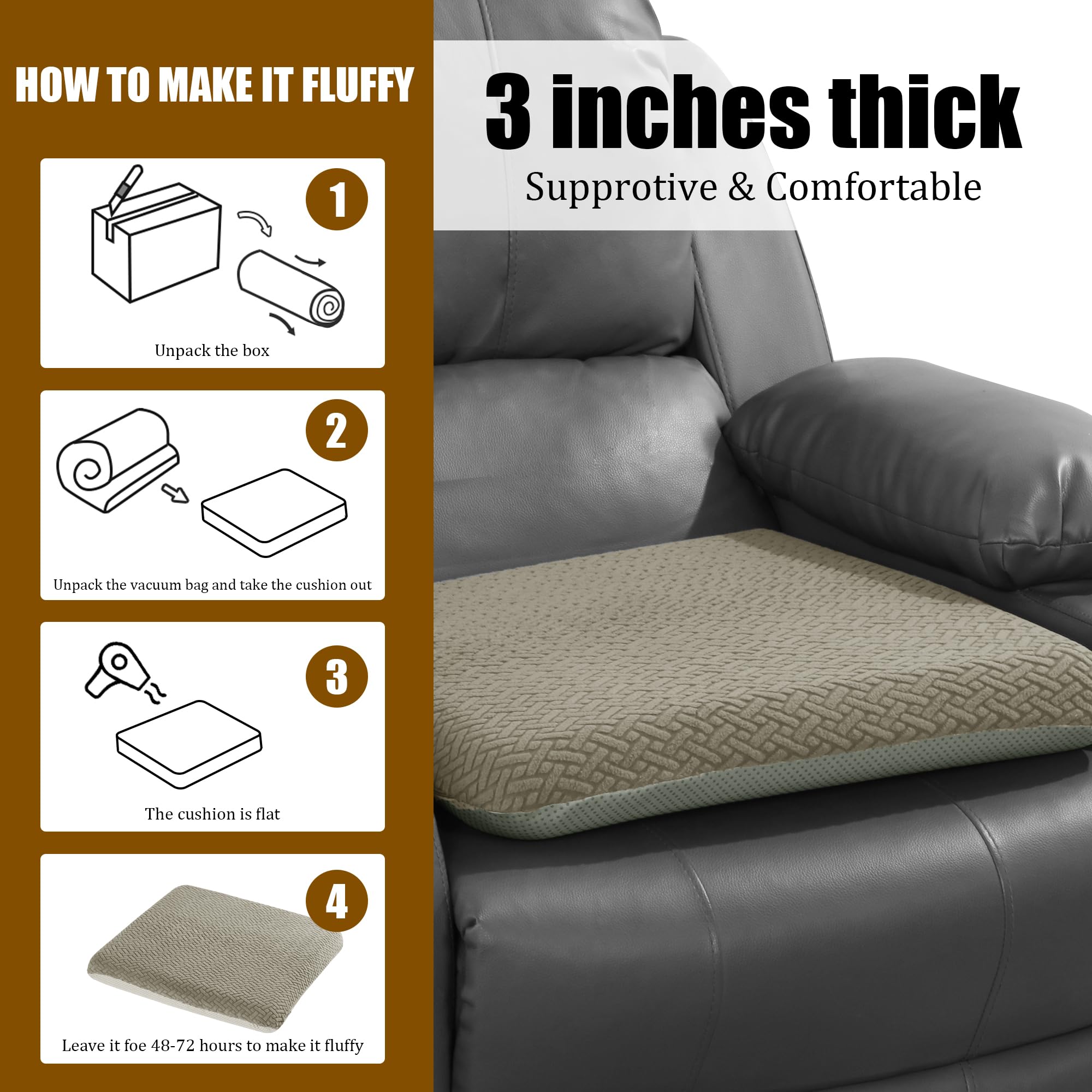 Cojín HOMBYS con base antideslizante mantiene el asiento estable.