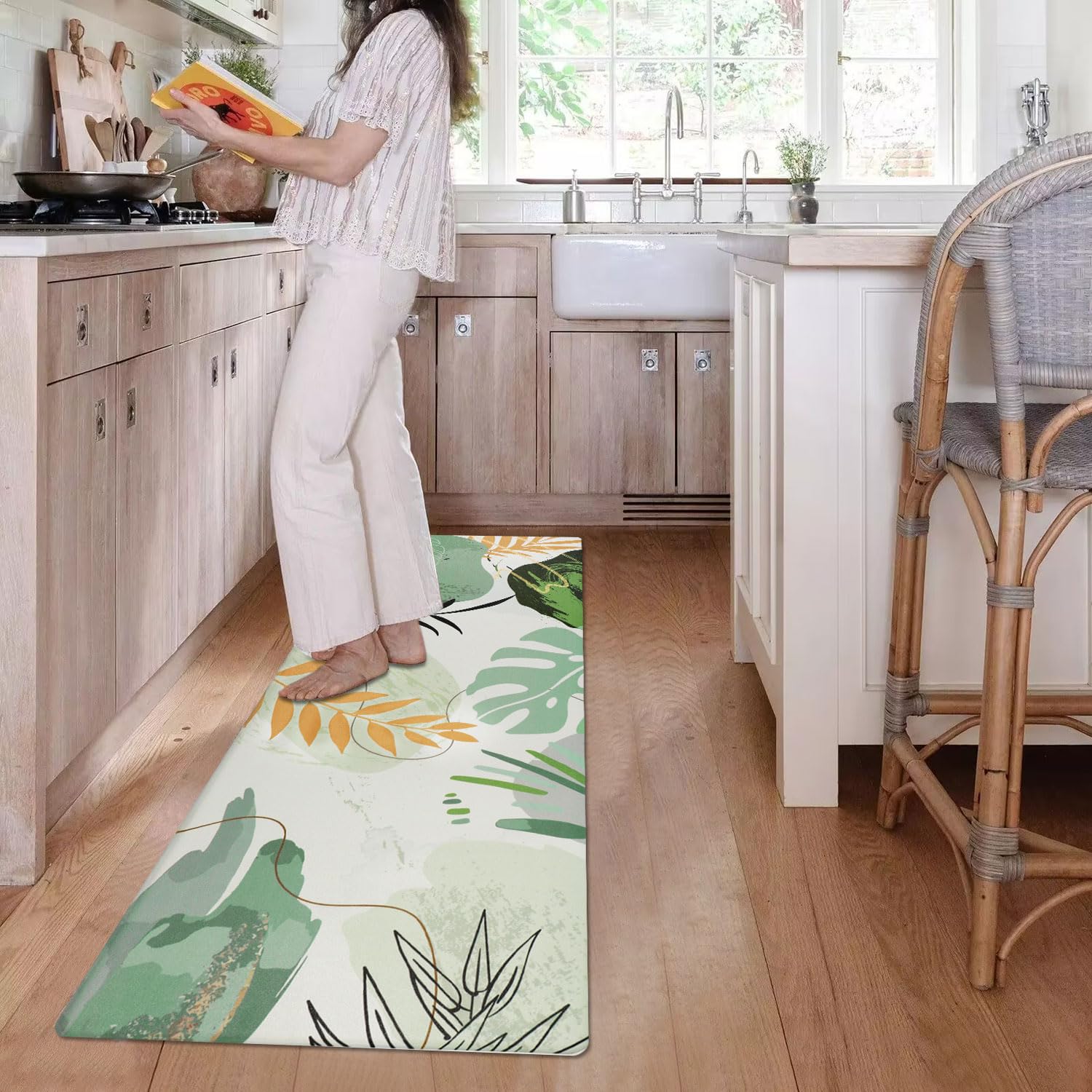 Alfombras Homcomoda verdes, diseño moderno que combina con la cocina y facilita la limpieza.