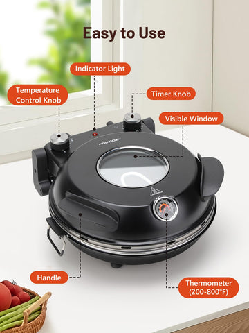 HomCozy Horno Pizza Eléctrico: accesorios incluidos para empezar a cocinar pizzas desde ya
