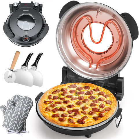 HomCozy Horno Pizza Eléctrico: placa cerámica esmaltada para hornear pizzas de forma uniforme