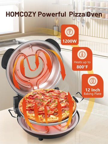 HomCozy Horno Pizza Eléctrico: ventana de visualización para vigilar la cocción sin abrir la tapa