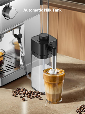 HomCozy máquina espresso 20 bar acabado en acero inoxidable para cocinas modernas.