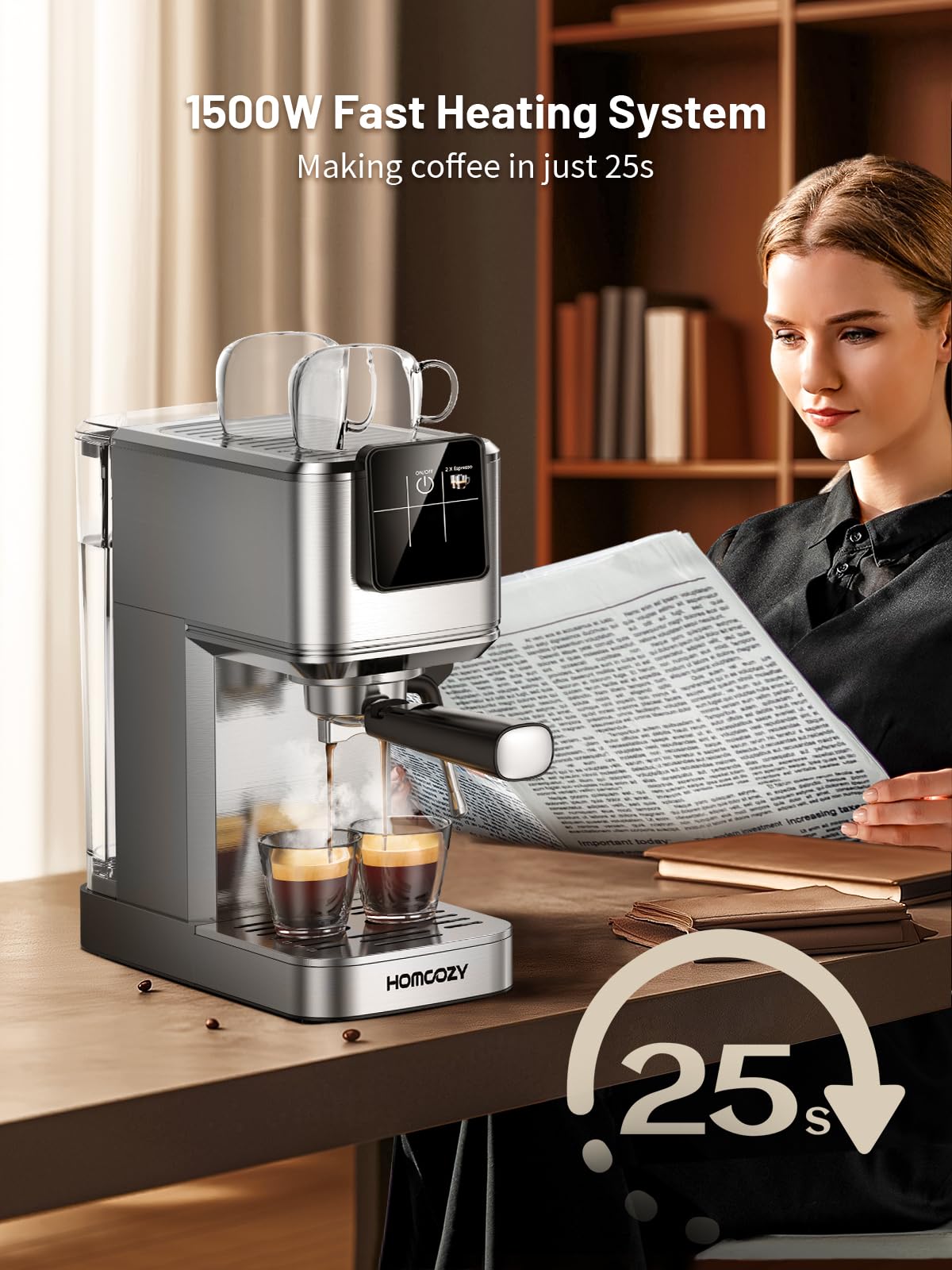 HomCozy máquina espresso 20 bar sirviendo café frío en minutos.