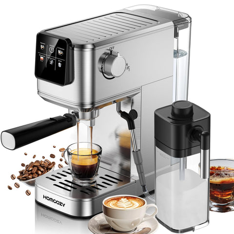 HomCozy máquina espresso 20 bar con pantalla táctil para control rápido en casa.