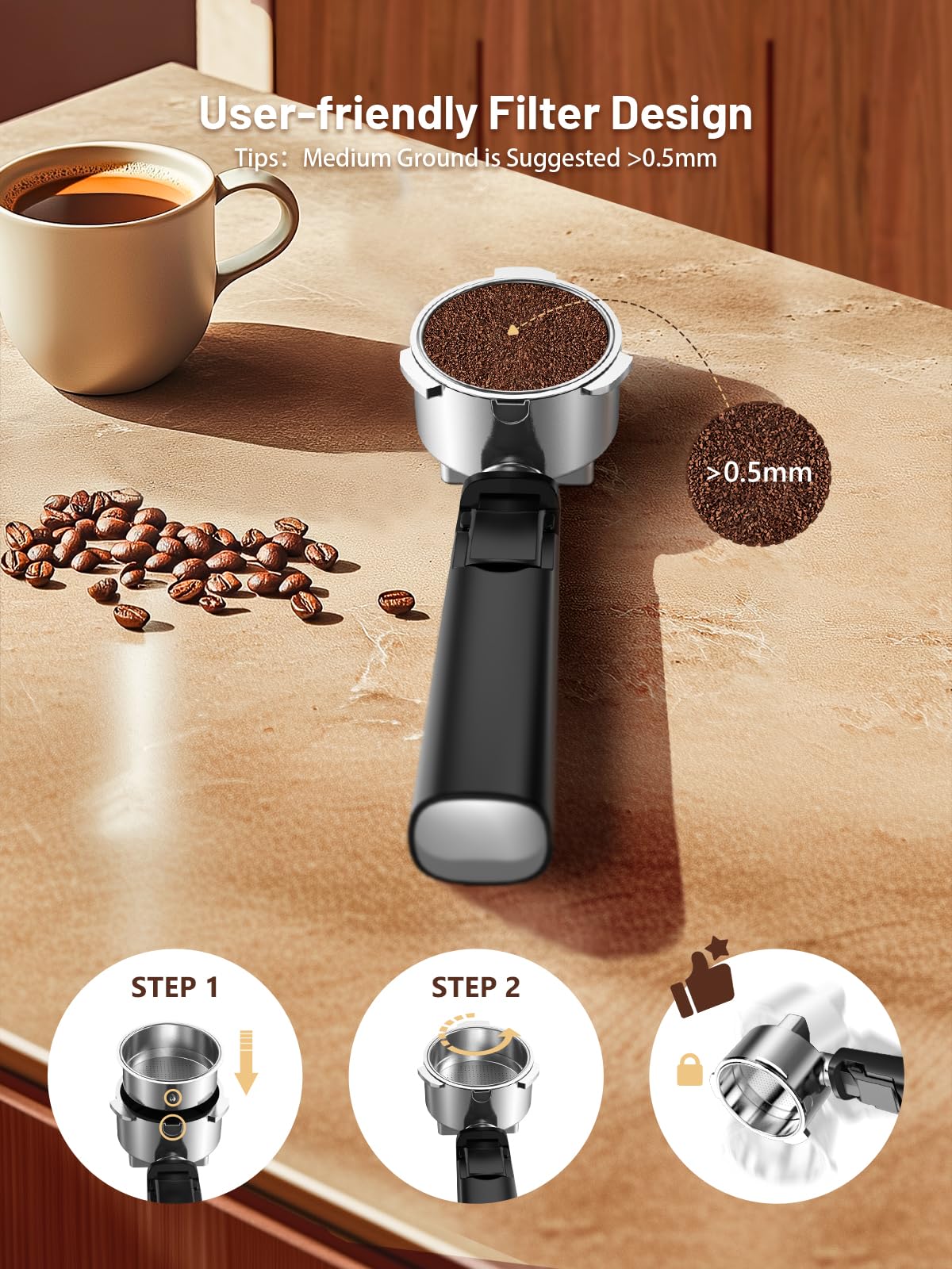 HomCozy máquina espresso 20 bar usa preinfusión para extracción uniforme.