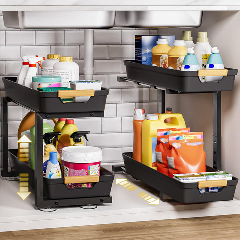 Organizador Homde bajo fregadero de dos niveles para acceso sin obstáculos.