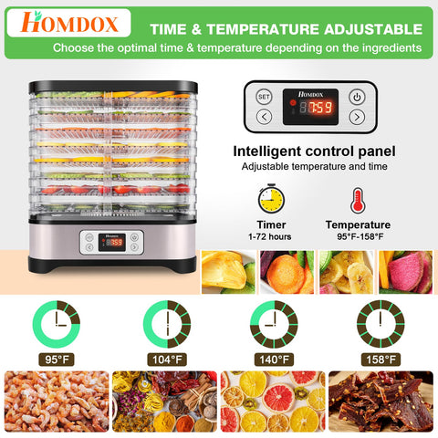 Frutas deshidratadas y hierbas listas para disfrutar con la Deshidratadora Homdox.