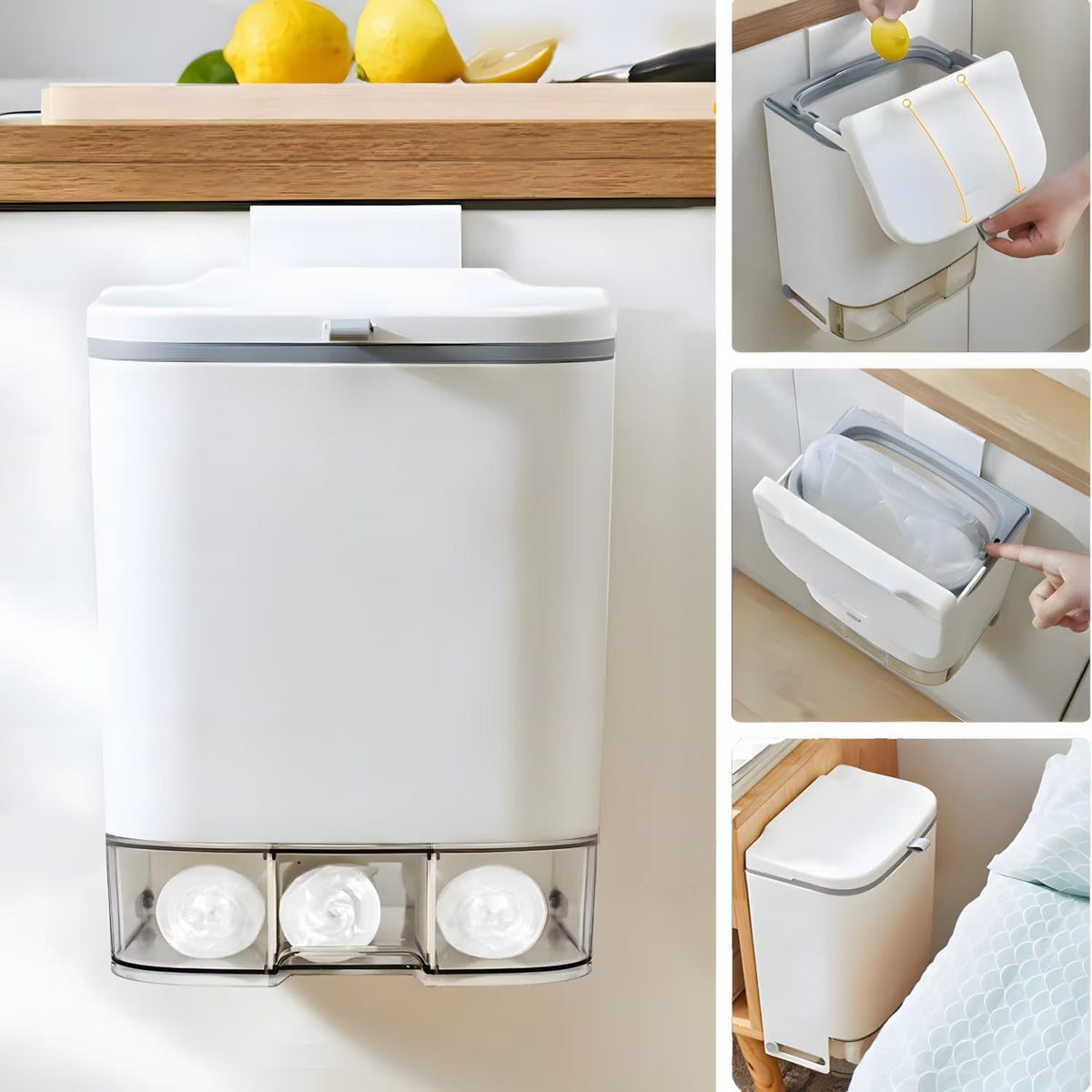 HomDSim cubo basura colgante con tapa de 7L, ideal para cocina ordenada.