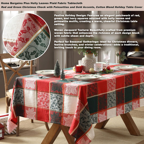 Mantel navideño Home Bargains Plus con cuadros rojos y verdes y dorados
