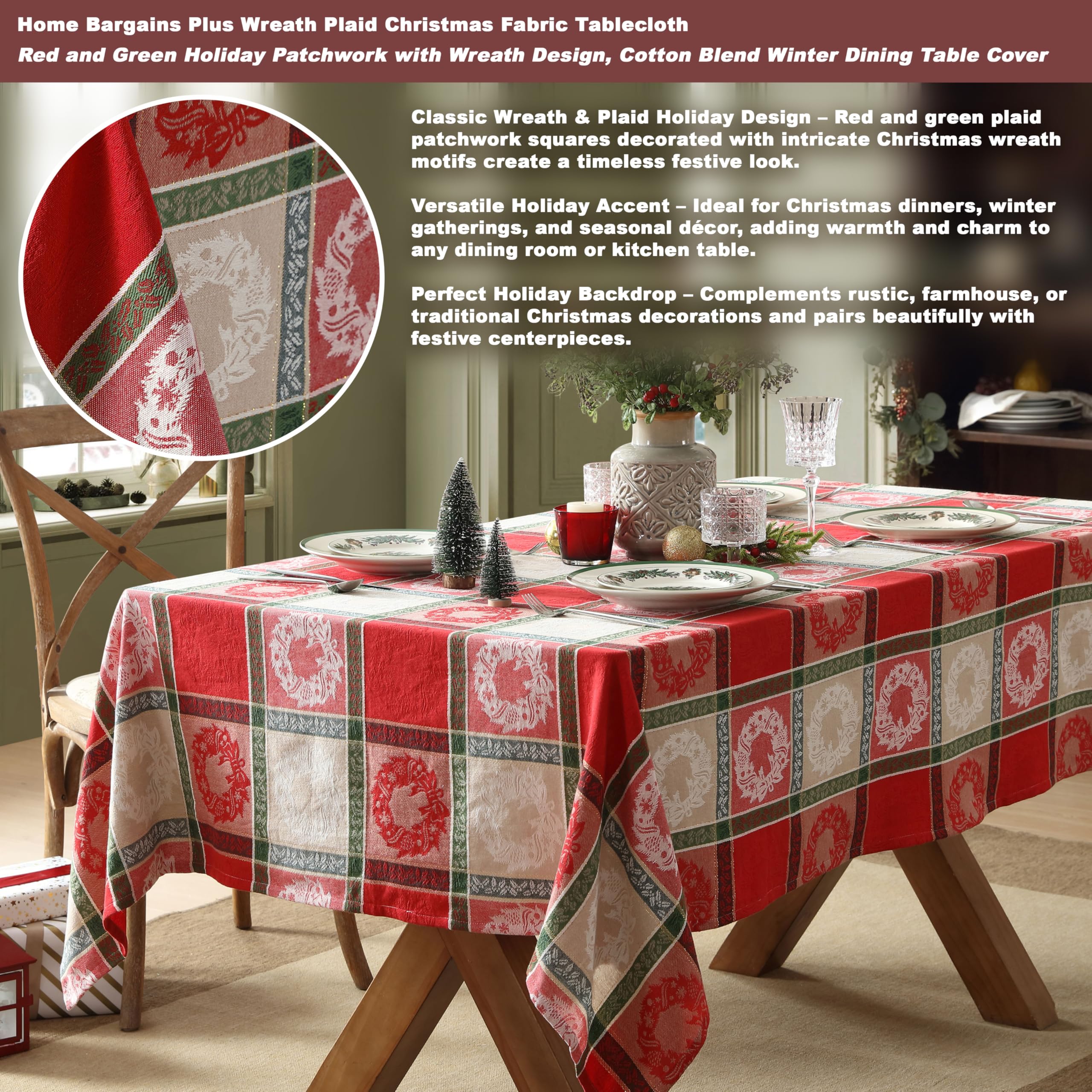 Mantel de cuadros navideños Home Bargains Plus para mesas festivas