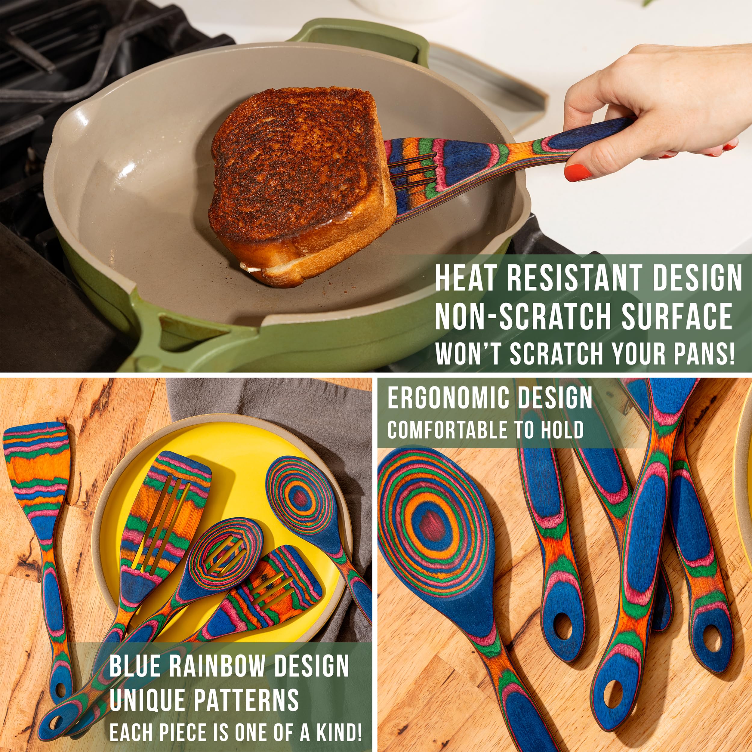 Home Beets: cucharas de madera pakkawood para sartén antiadherente protegiendo utensilios