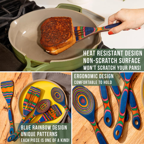 Home Beets: cucharas de madera pakkawood para sartén antiadherente protegiendo utensilios