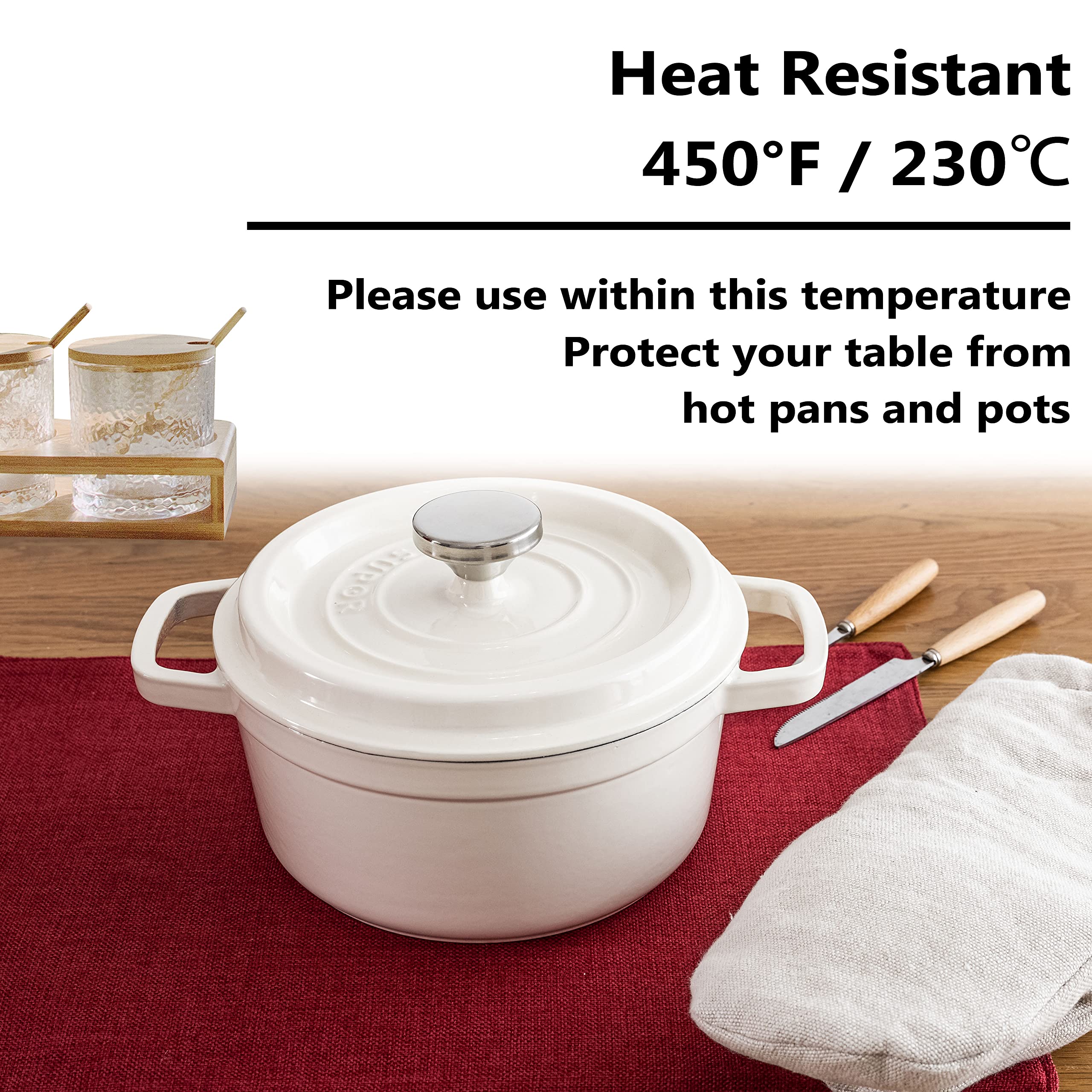 Ideal para mesas de cena, aportando color y protección.