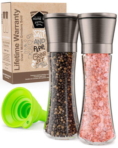 HOME EC molinillos de sal y pimienta de vidrio bronce con molienda precisa para sabores consistentes.