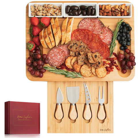 Home Euphoria: tablero charcutería bambú grande para presentaciones elegantes.
