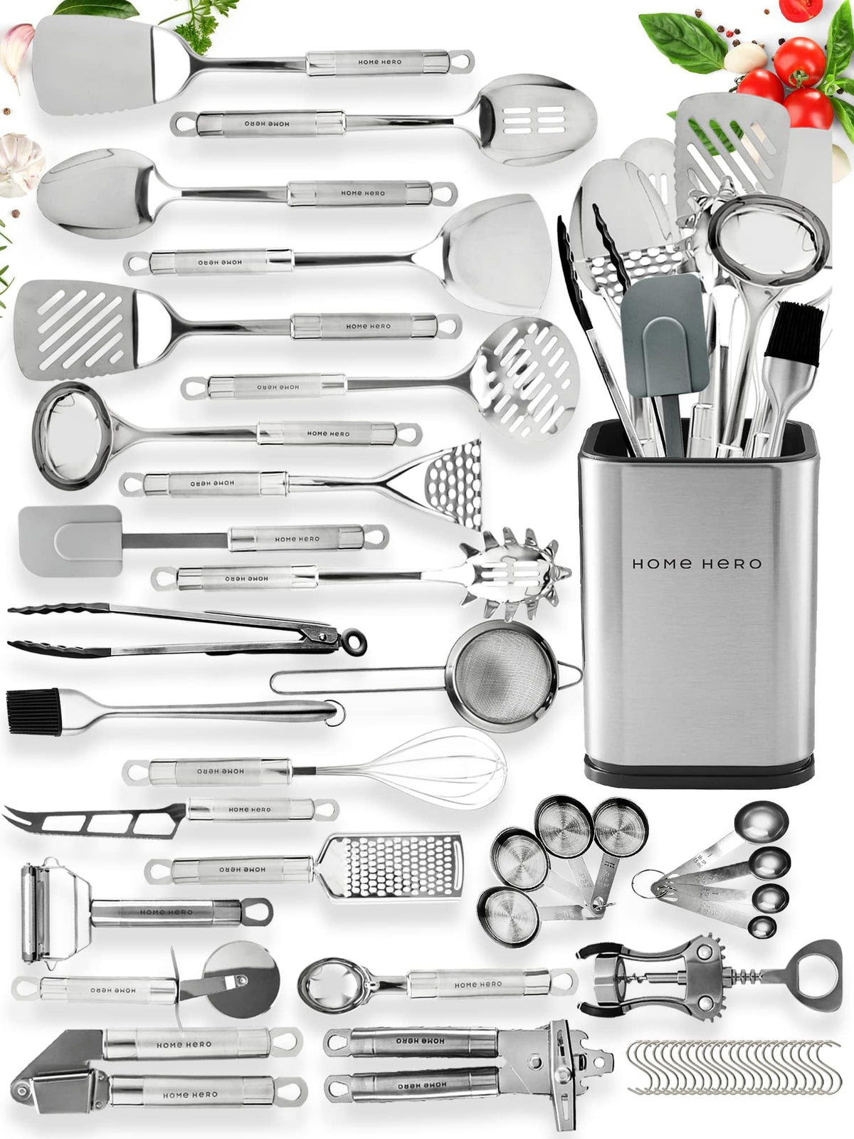 Home Hero: juego de 54 utensilios de cocina en acero inoxidable para una preparación diaria eficiente