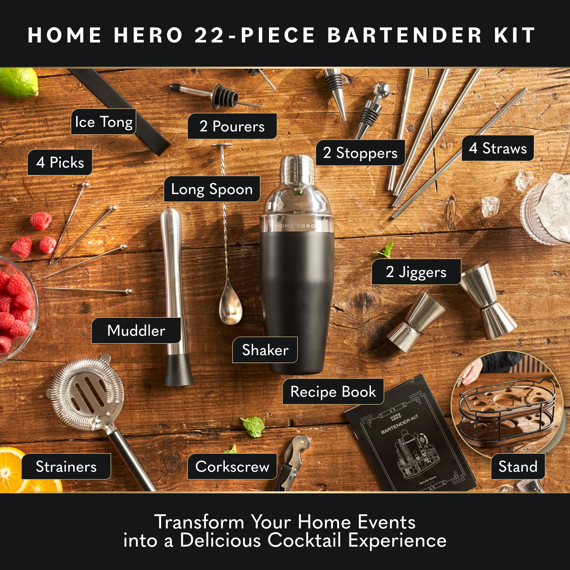 Home Hero soporte-madera-bar exhibe herramientas con elegancia y orden.