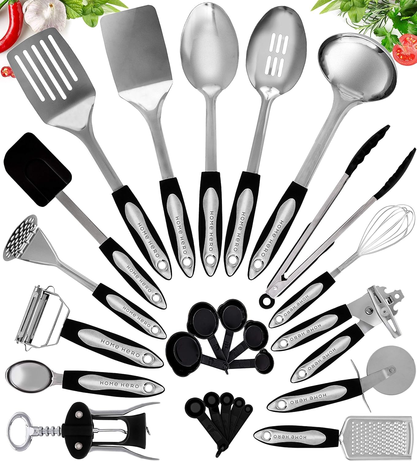 Home Hero Utensilios de cocina en acero inoxidable, duraderos para uso diario
