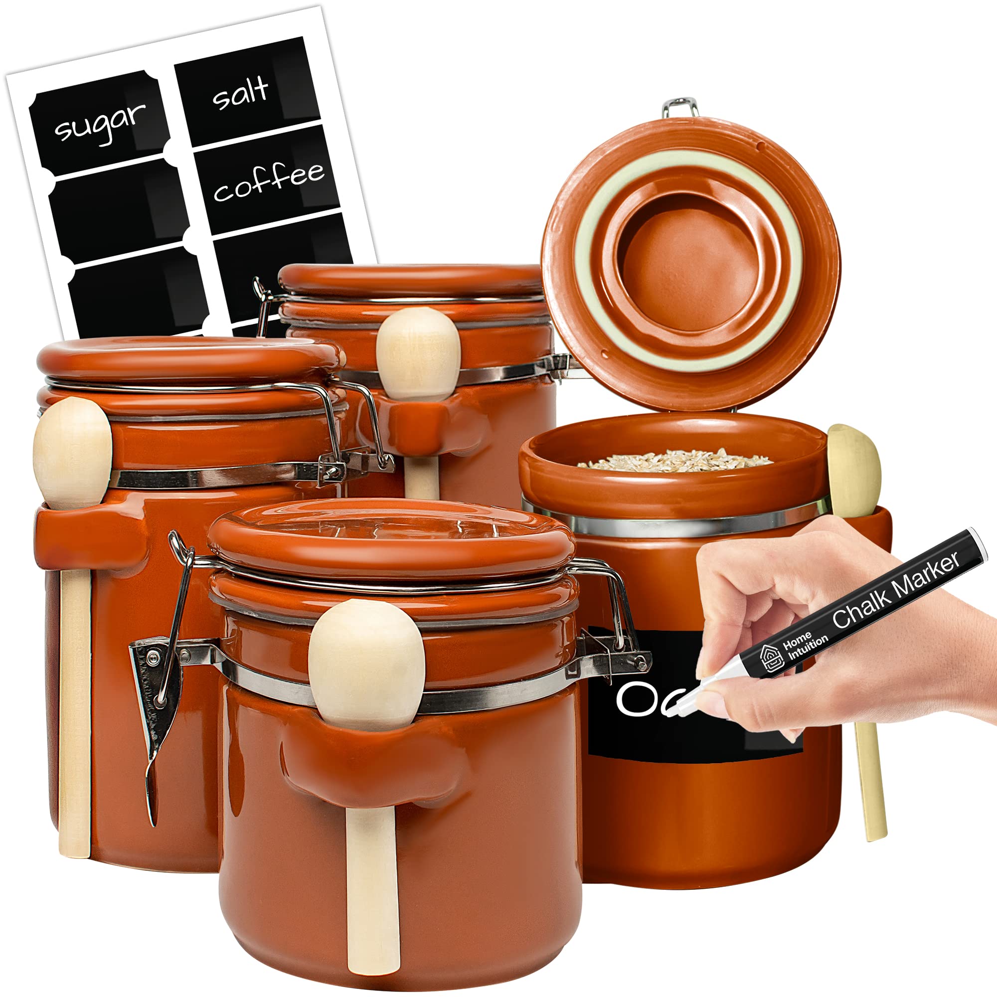 Home Intuition: conjunto de botes cerámicos en encimera con tapas herméticas para frescura.