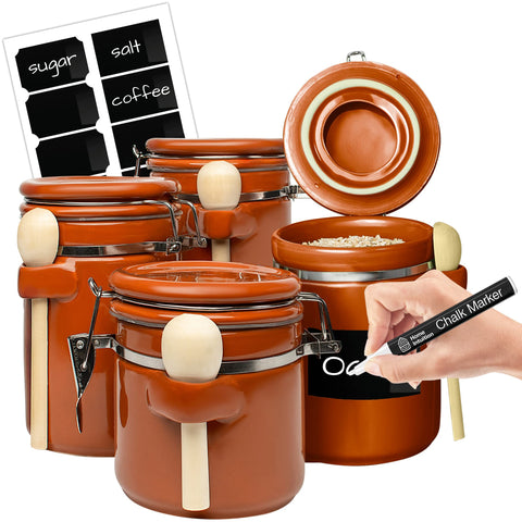 Home Intuition: conjunto de botes cerámicos en encimera con tapas herméticas para frescura.
