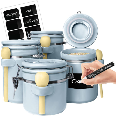 Conjunto Home Intuition de latas cerámicas azules para azúcar, café, harina y té.