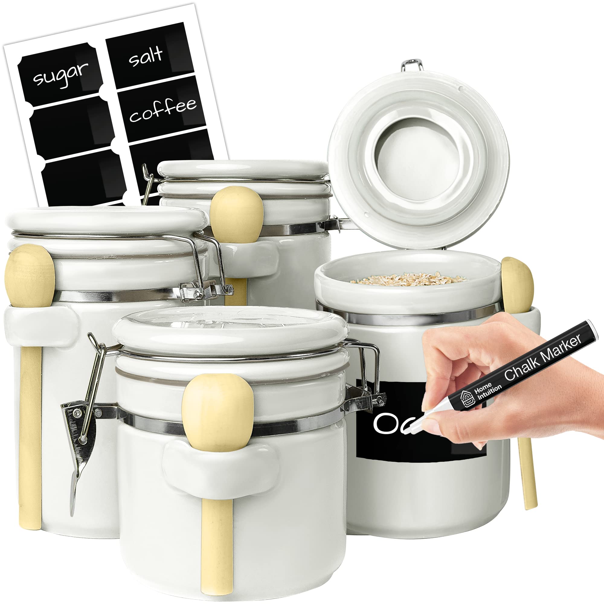 Home Intuition: juego de 4 contenedores cerámicos para organizar azúcar, café, harina y té.