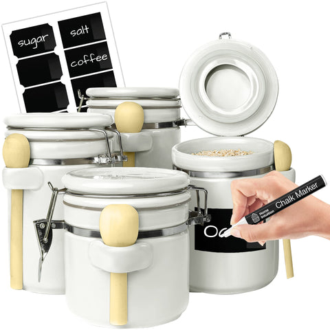 Home Intuition: juego de 4 contenedores cerámicos para organizar azúcar, café, harina y té.