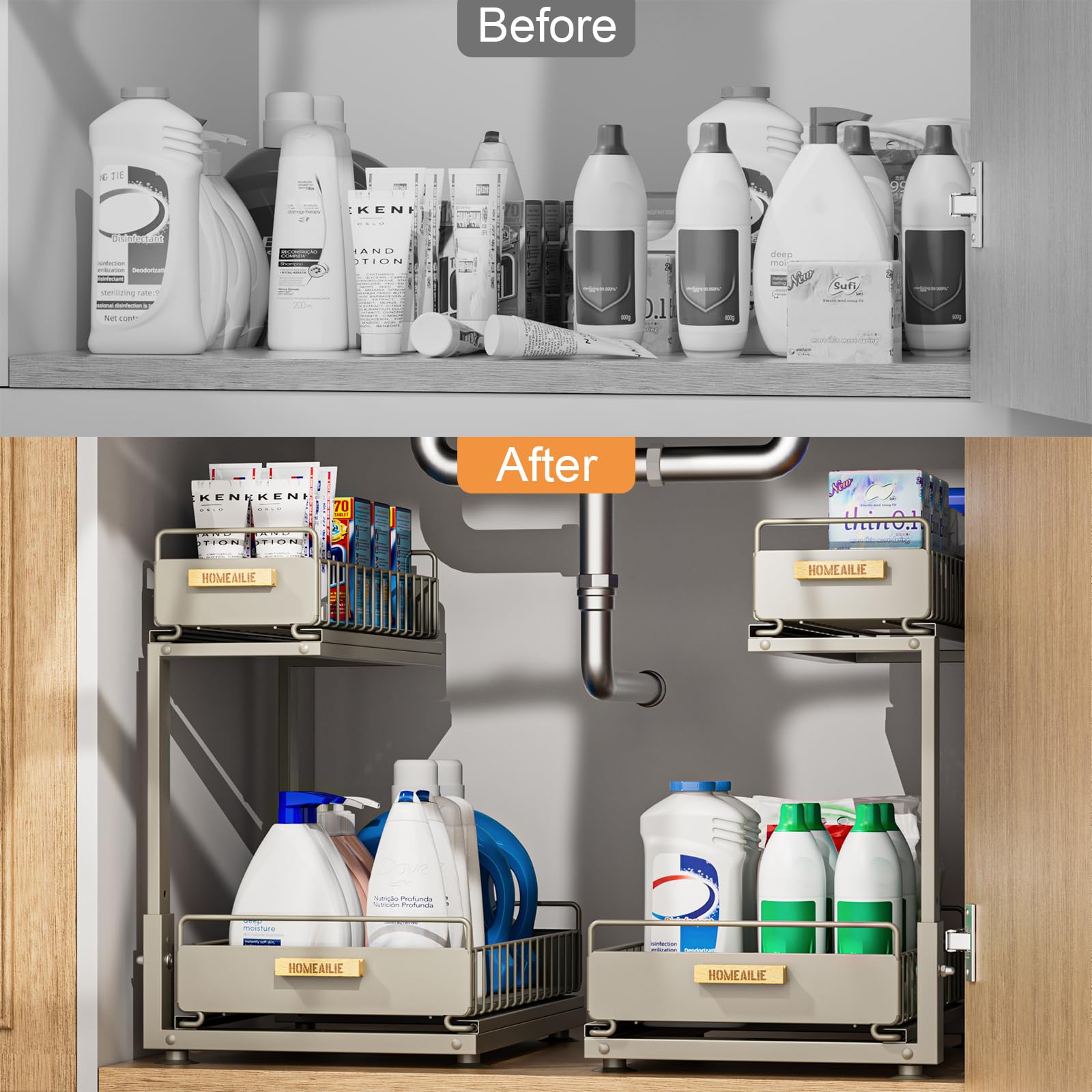HOMEAILIE Compatible con gabinetes de 11 a 18 pulgadas de profundidad.