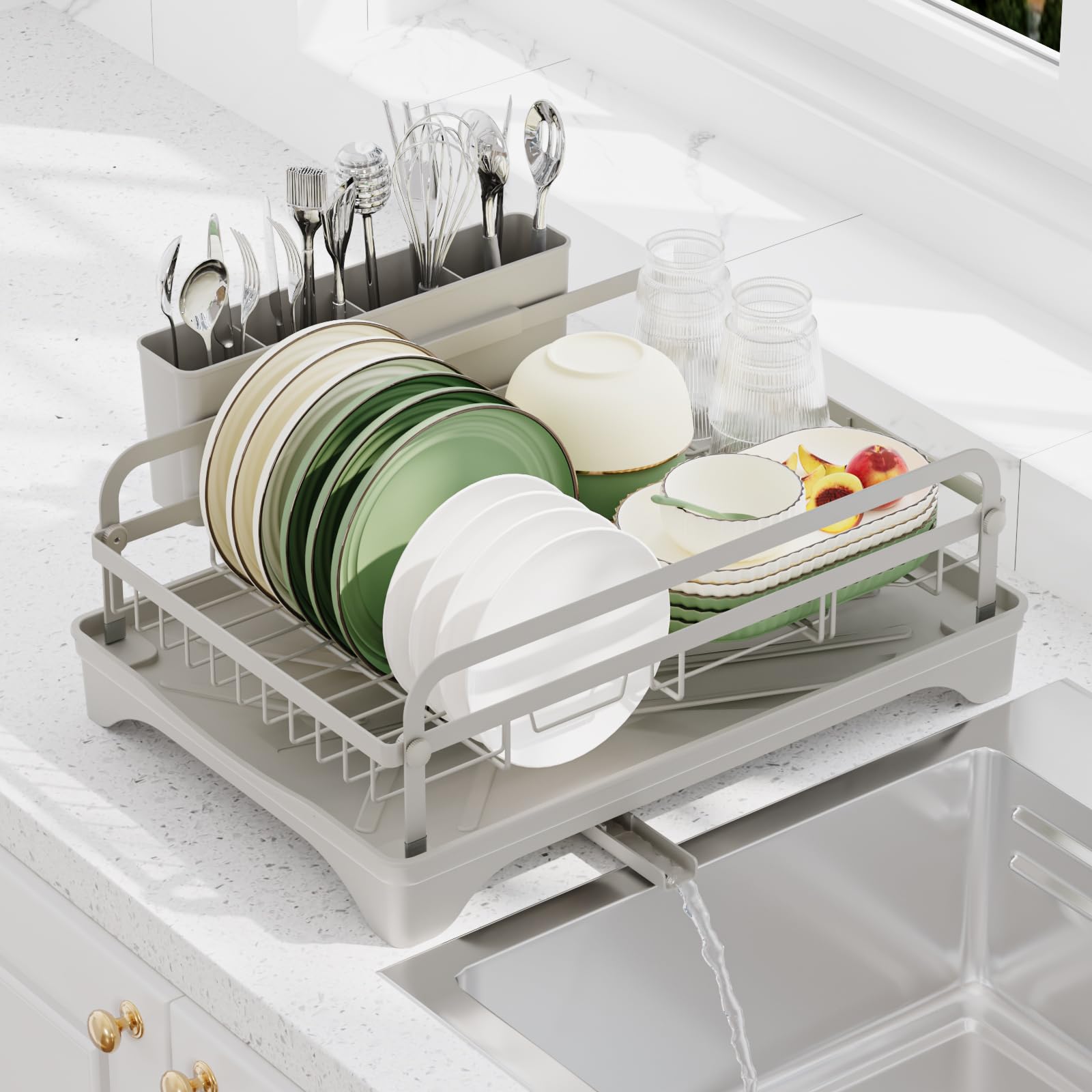 HOMEBOSILY escurridor de platos para cocina, optimiza espacio y secado rápido.