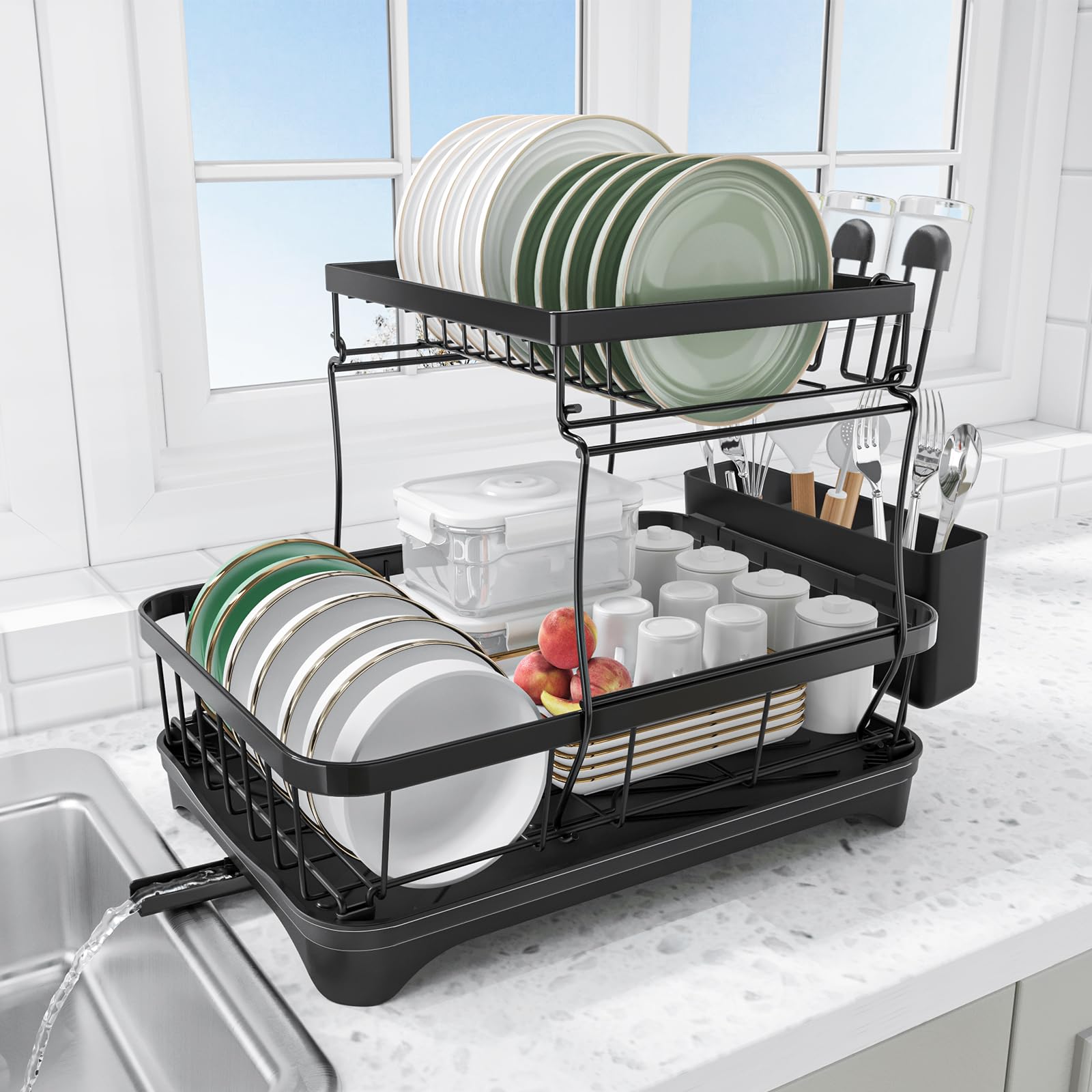 HOMEBOSILY escurridor dos niveles para platos y vasos.