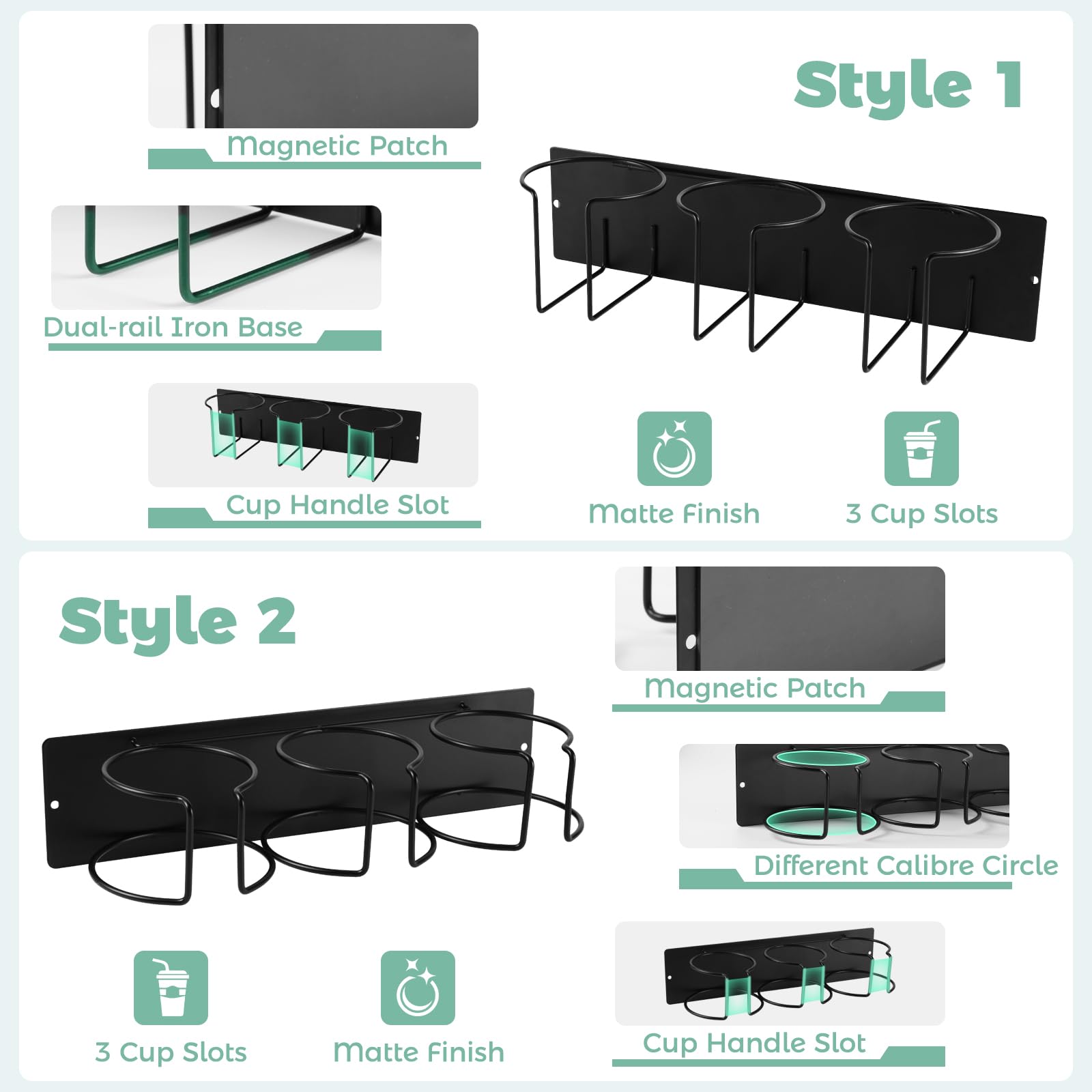 HOMEBROS portavasos magnético con base de riel dual para mayor estabilidad