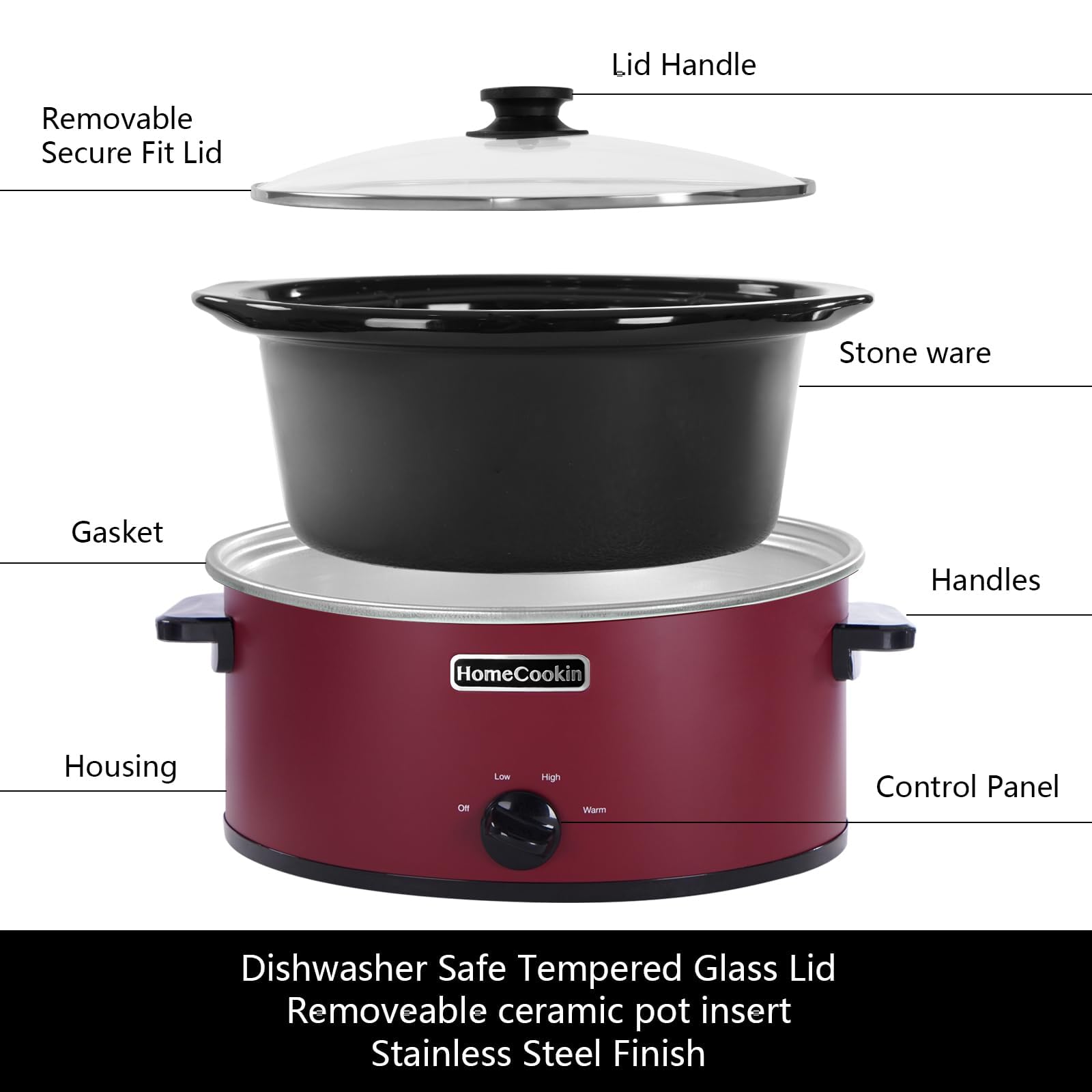 HOMECOOKIN olla lenta oval 8 cuartos, capacidad para 10+ comensales.